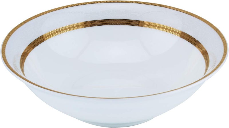 Shallow Porcelain Royal Bowl with Gold Rim – 23 cm | Luxury White Porcelain Serving Bowl for Elegant Dining & Special Occasions White 23cm - Image 2