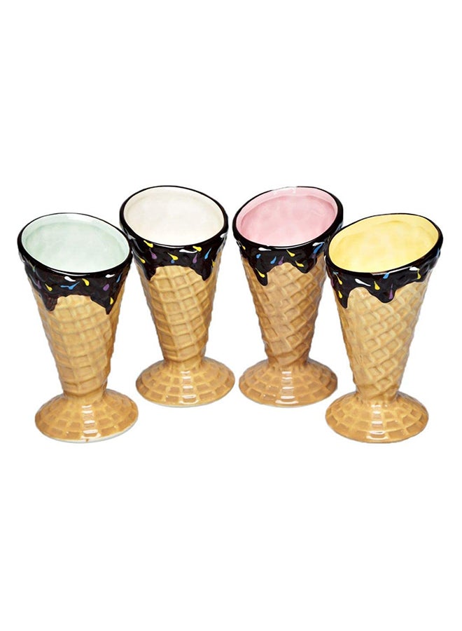 Shallow 4-Piece Cone Shaped Dessert Searveware Set Beige/Brown/Pink 13x7cm  - Image 1