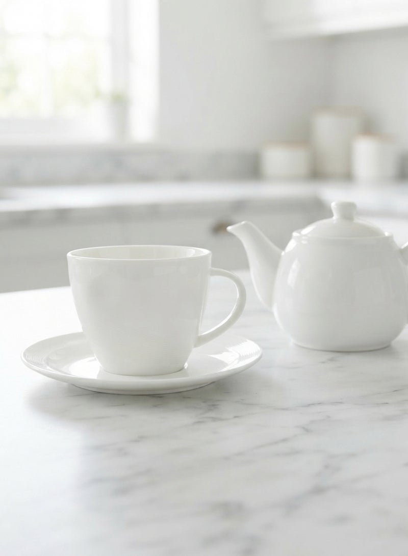 Shallow Tiffany Bone China Cup and Saucer Set – 220ml White Tea & Coffee Cup with Matching Saucer – Premium Bone China Drinkware – Elegant Beverage Serving Set for Home, Café & Office - Image 3