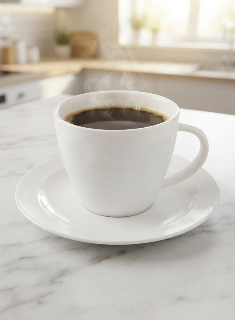 Shallow Tiffany Bone China Cup and Saucer Set – 220ml White Tea & Coffee Cup with Matching Saucer – Premium Bone China Drinkware – Elegant Beverage Serving Set for Home, Café & Office - Image 2