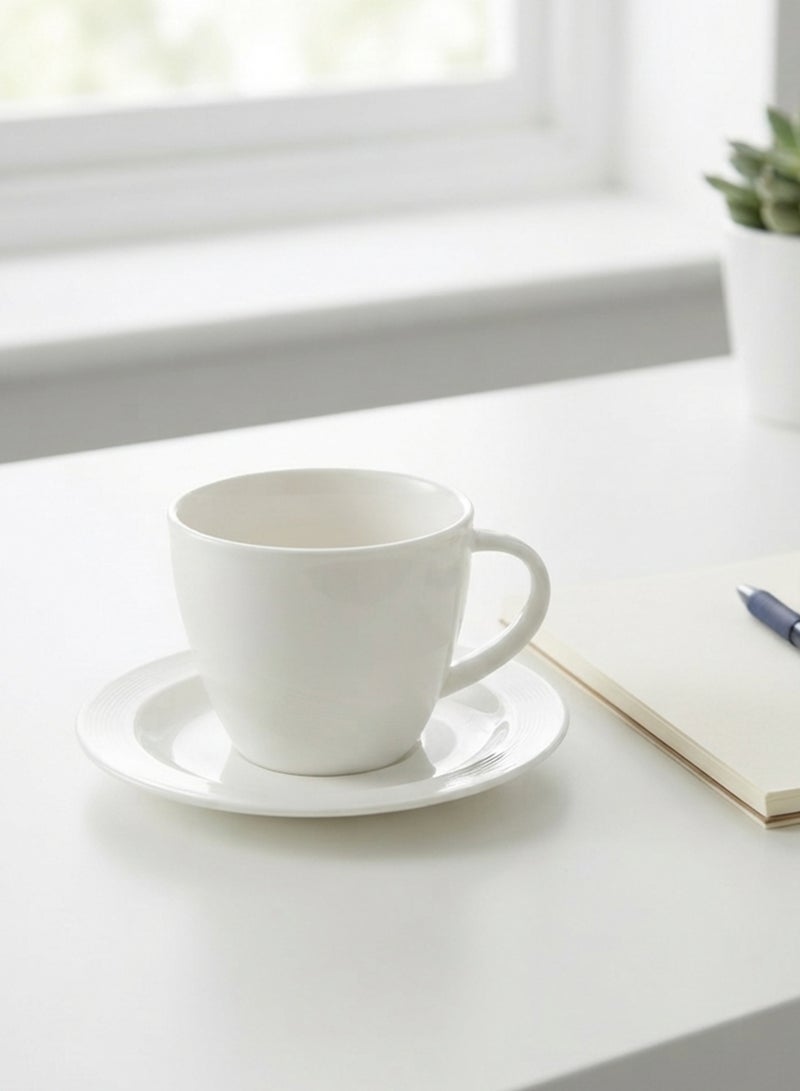 Shallow Tiffany Bone China Cup and Saucer Set – 220ml White Tea & Coffee Cup with Matching Saucer – Premium Bone China Drinkware – Elegant Beverage Serving Set for Home, Café & Office - Image 4
