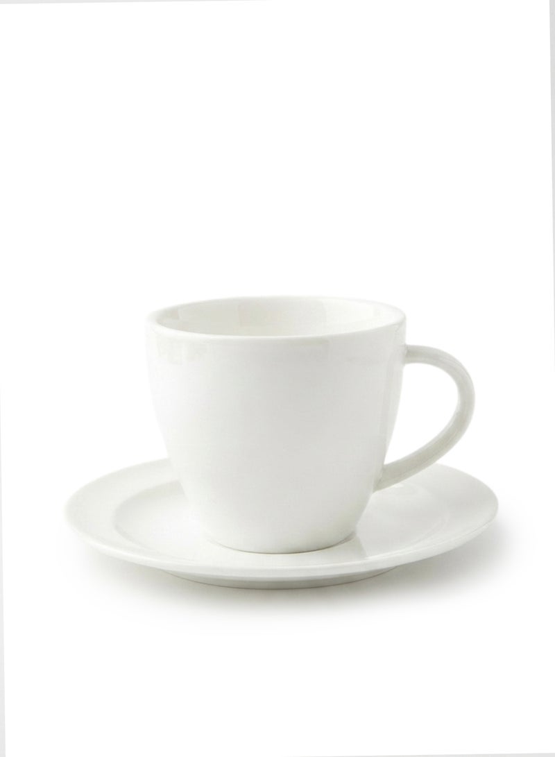 Shallow Tiffany Bone China Cup and Saucer Set – 80ml White Tea & Espresso Cup with Matching Saucer – Premium Bone China Drinkware – Elegant Coffee Serving Set for Home, Café & Office White - Image 1