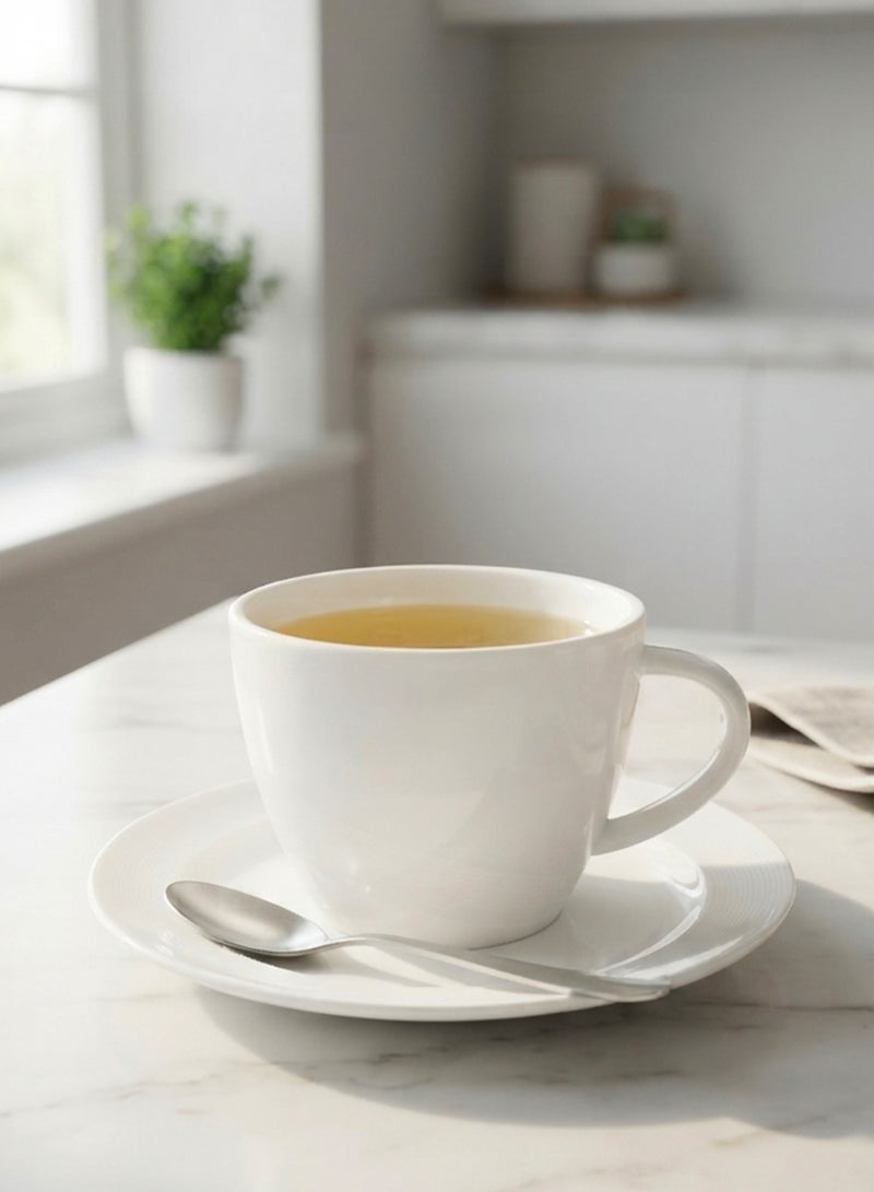 Shallow Tiffany Bone China Cup and Saucer Set – 80ml White Tea & Espresso Cup with Matching Saucer – Premium Bone China Drinkware – Elegant Coffee Serving Set for Home, Café & Office White - Image 2