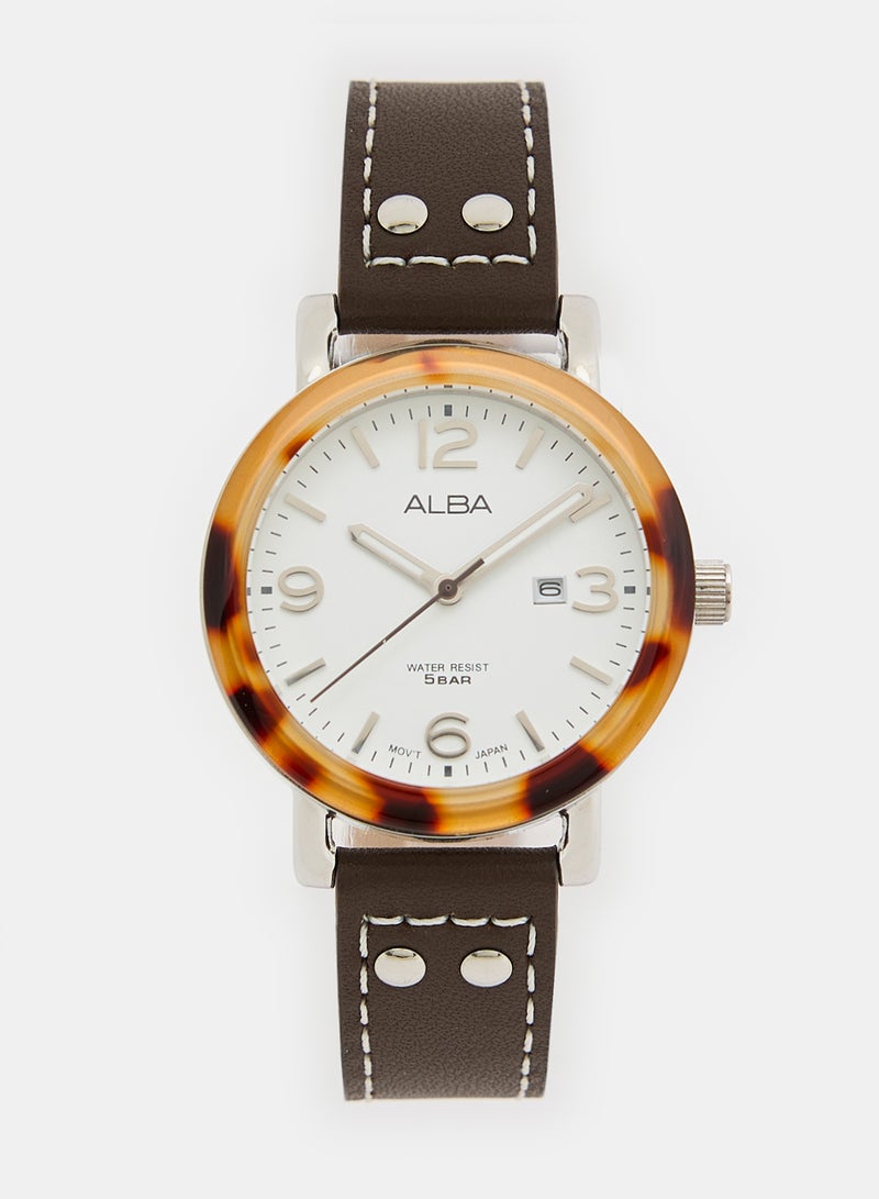 ألبا ساعة يد بعقارب بسوار من الجلد، طراز AH7P41X للنساء - Image 1