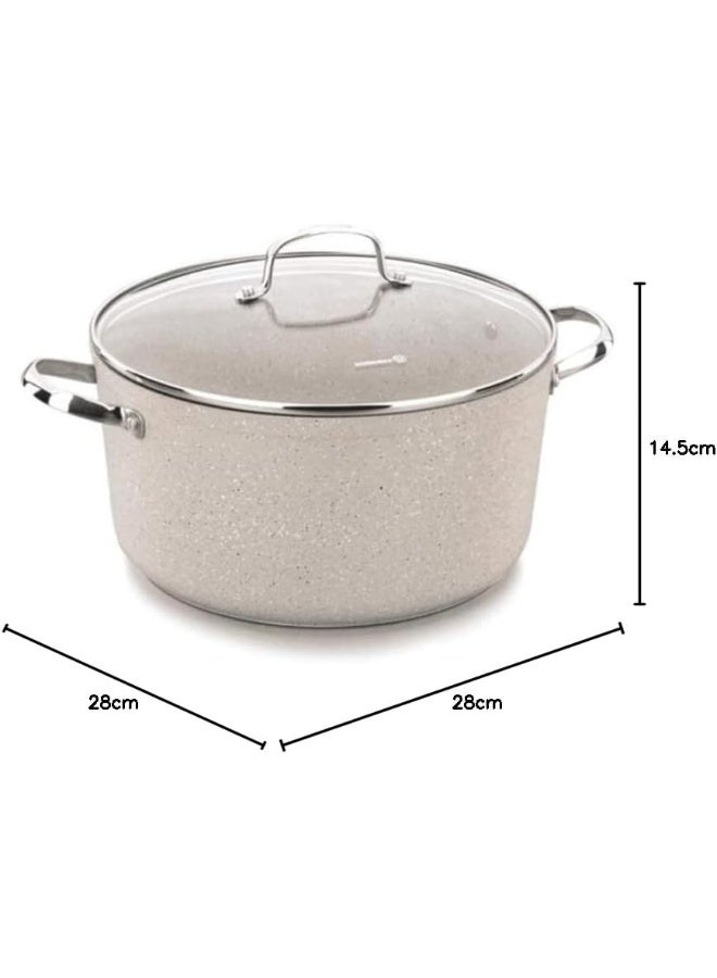 Korkmaz Granita Forged Aluminium Casserole Pot 28x14.5cm / 8.0L | Granite Coating Induction Base Cooking Pot | Aluminum Soup Pot With Glass Lid - KA1262 Cream/Silver 8Liters - Image 4