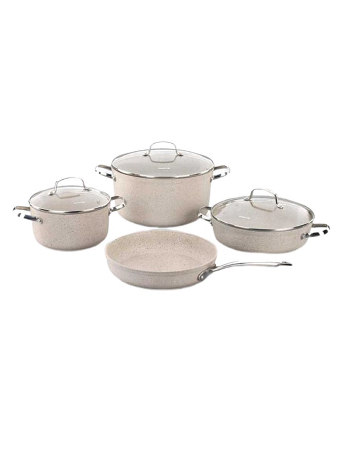 Korkmaz 7-Piece Granite Non-Stick Coating Kitchen Cookware Set With Glass Lid Includes 1xMedium Casserole(20 x 10.5cm/3L), 1xLarge Casserole (24 x 12.5cm/5.0L), 1xSmall Casserole (26 x 7cm/3.5L), 1xFrying Pan (26 x 5cm/2.5L) and 3xLid Granite 24 x 12.5cm  - Image 1