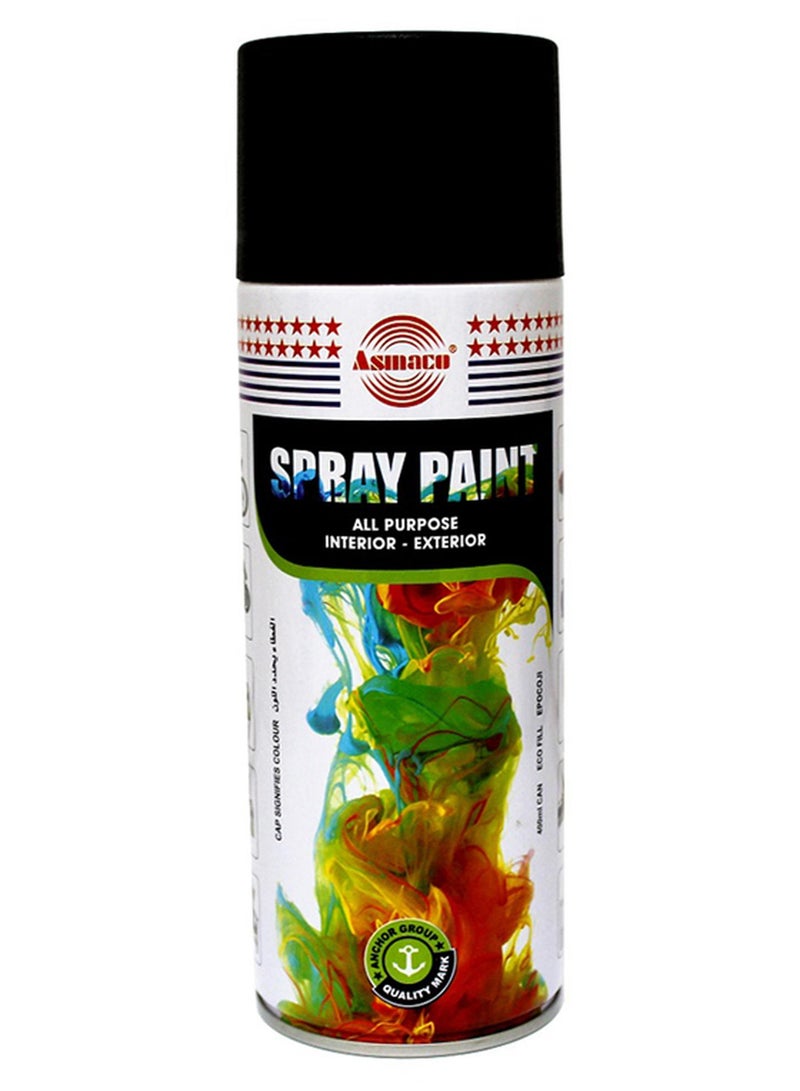 اسماكو بخاخ طلاء سريع الجفاف عالي الجودة بملمس نهائي ناعم وشديد اللمعان أسود 400ملليلتر