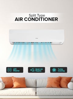 Split Type Air Conditioner - Ergonomic Design with Led Display | Multiple Speed, Turbo Cooling & Auto Restart | Washable Filter | 18000 BTU | Remote Included 1.5 TON AIR CONDITIONER White