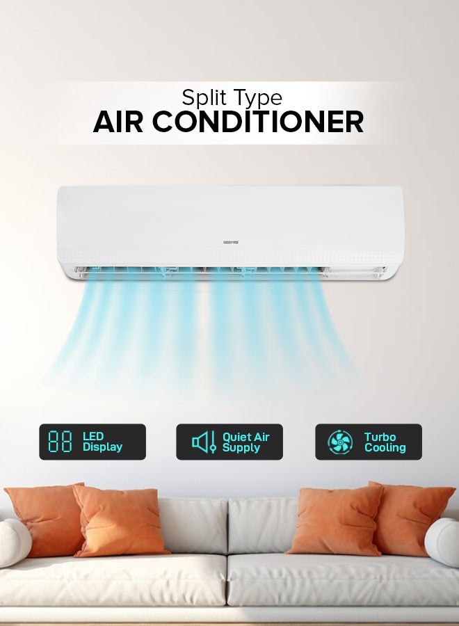 GEEPAS - Split Type Air Conditioner - Ergonomic Design with Led Display | Multiple Speed, Turbo Cooling & Auto Restart | Washable Filter | 18000 BTU | Remote Included 1.5 TON AIR CONDITIONER White - Image 1