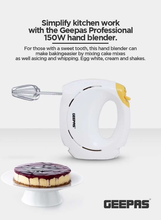 GEEPAS - Hand Mixer - Professional Electric Handheld Mixer for Baking - 7 Speed Function, Includes Stainless Steel Beaters & Dough Hooks, Eject Button 150 W GHM43012 White/Yellow - Image 1