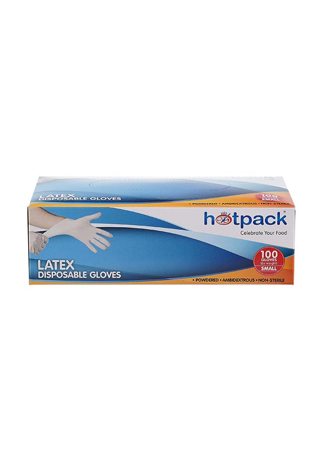 Hotpack 100-Pieces Latex Disposable Gloves Powdered White Small - Image 1