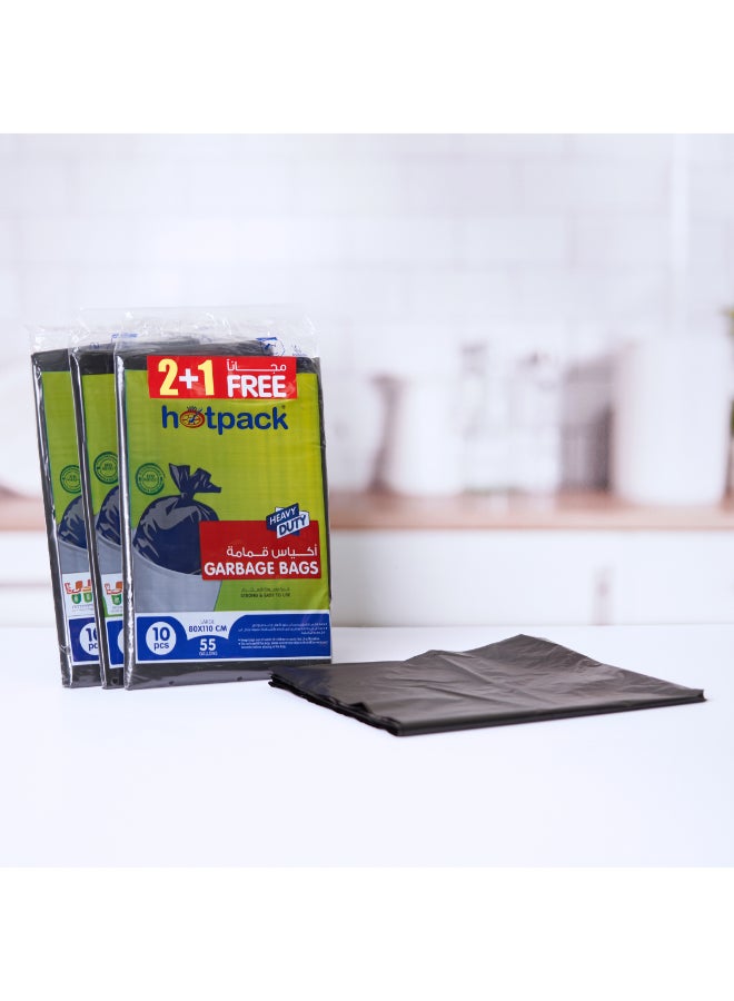 هوت باك مجموعة من 3 أكياس قمامة مسطحة سعة 55 جالوناً أسود 80x110سم - Image 2