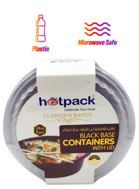 5-Pieces Base Round Microwavable Container With Lids Black/Clear