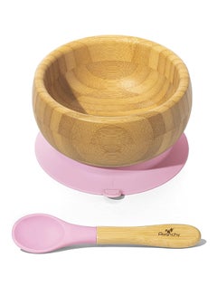 Avanchy Baby Bamboo Stay Put Suction Bowl With Spoon - Brown/Pink  - Image 1