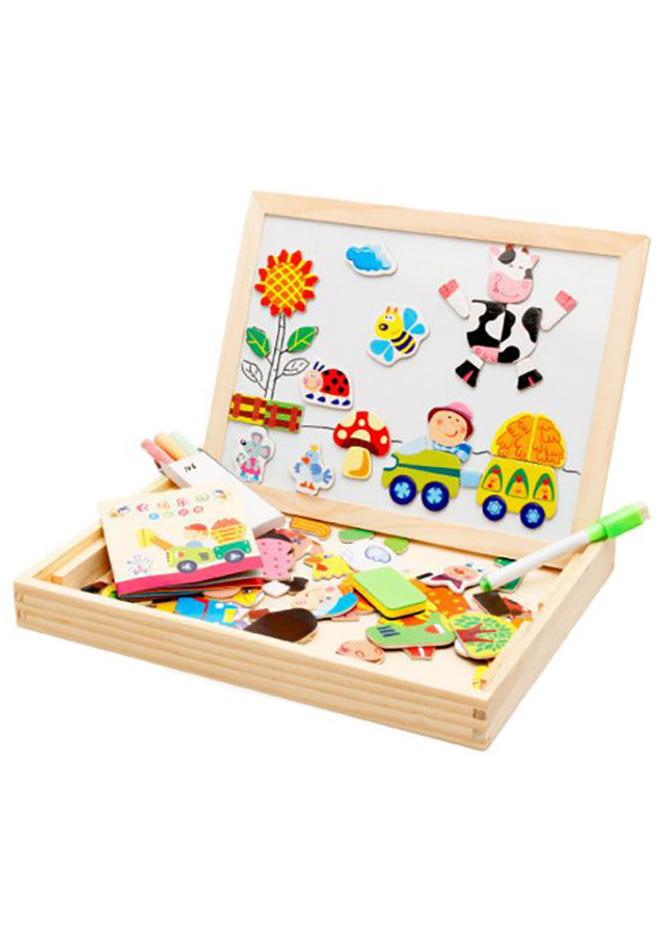 Wooden Magnetic Puzzle Figure Animals Farming Drawing Board Box Kids Educational Toy cm - Image 1