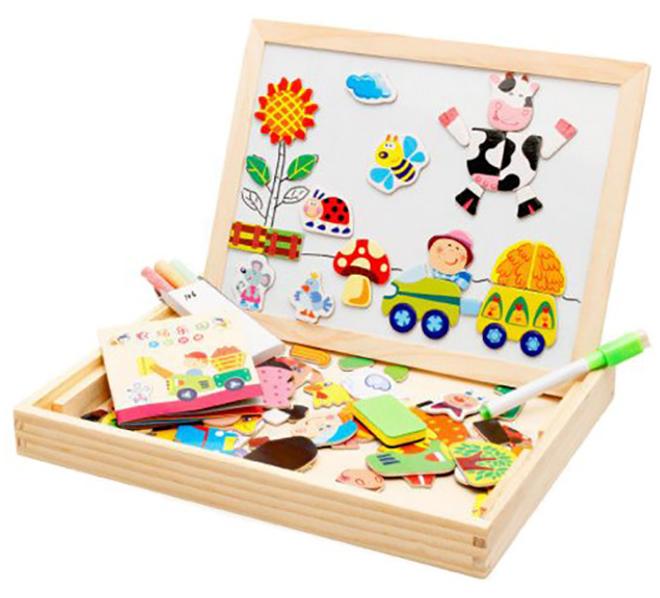 لعبة ألغاز خشبية مغناطيسية على شكل حيوانات، صندوق الرسم، لعبة تعليمية للأطفال cm - Image 1