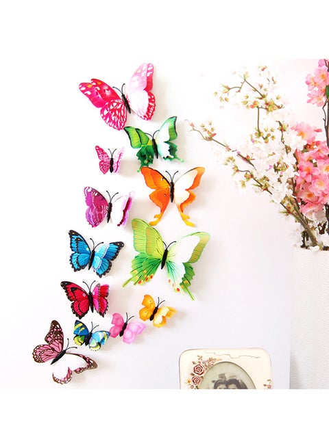 12-Piece 3D Butterfly Decorative Wall Sticker Set Multicolour 10 x 5cm