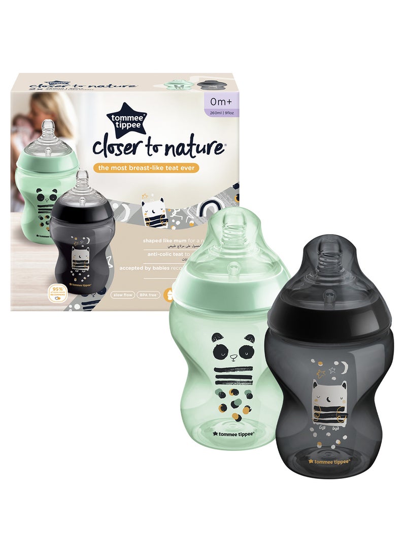 tommee tippee - Pack Of 2 Closer To Nature Feeding Bottle 0 Months+ 260 ml - Assorted - Image 1