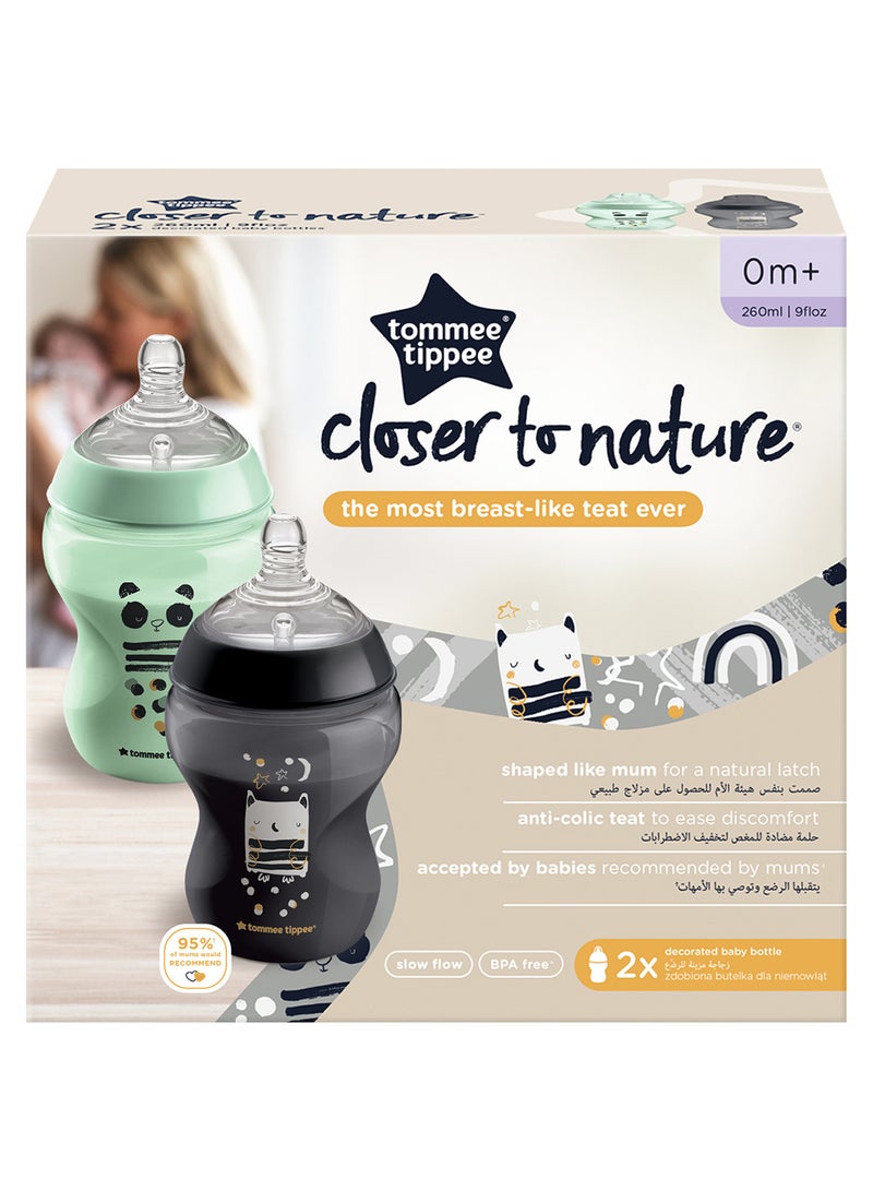 tommee tippee - Pack Of 2 Closer To Nature Feeding Bottle 0 Months+ 260 ml - Assorted - Image 1