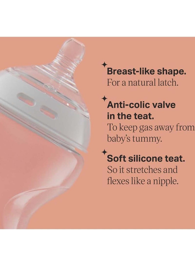 tommee tippee Natural Start Baby Bottles, 260ml, Pack of 2, Decorated Design, Slow Flow 0M+ Soft Silicone Teat, Easy Latch, Anti-Colic Valve, BPA-Free, Ideal for Newborns and Toddlers, Baby Feeding Bottles - Image 5