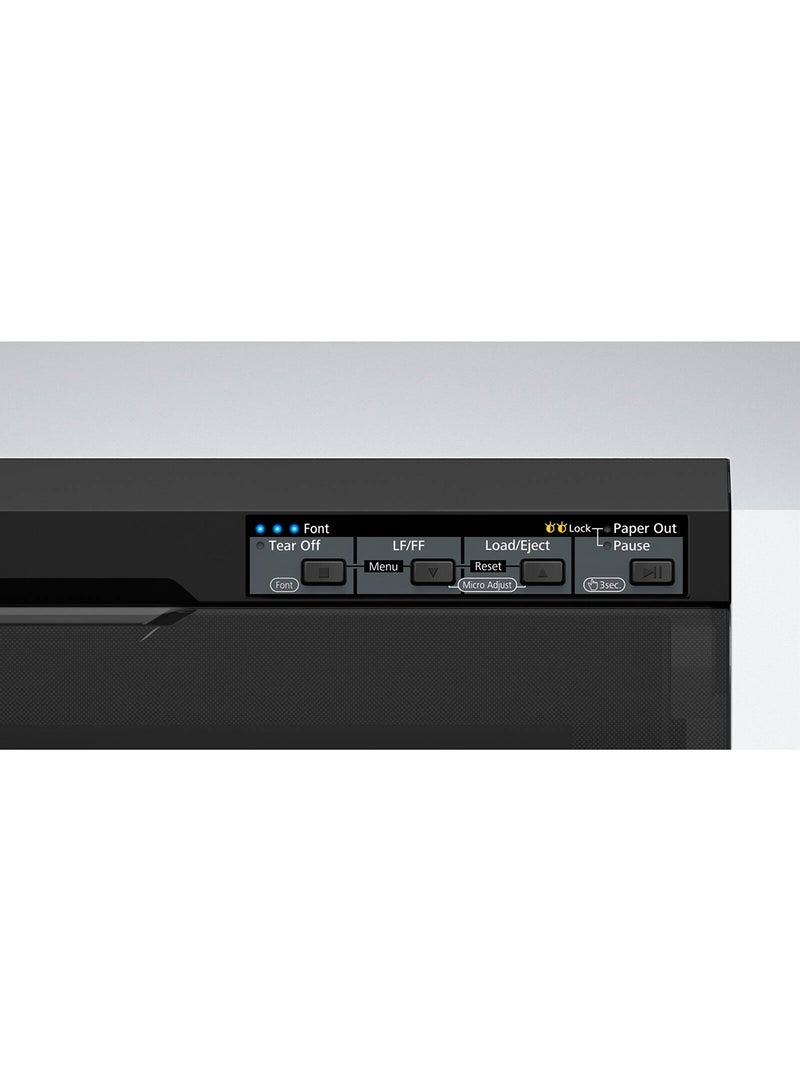 EPSON - LQ-690II 24-Pin Dot Matrix Printer, 487 cps Print Speed, 106 Columns, 360 x 180 DPI, USB 2.0 & Parallel Connectivity, 6-Page Copy Capacity, 10 Million Character Ribbon Yield, 128 kB Memory, 20,000 Hours MTBF, Supports Multiple Paper Formats & Barcodes, Compact Design (480 x 301 x 211 mm), Low Noise Operation (59 dB) Grey/Black/Blue - Image 1