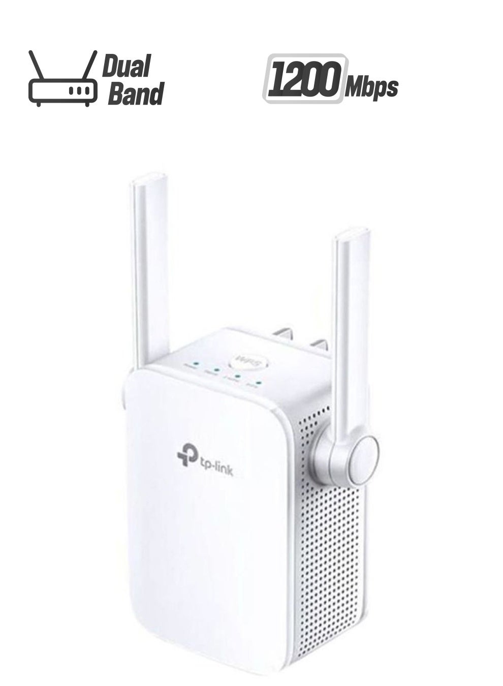 RE305 AC1200 Dual Band Wi-Fi Range Extender | 2.4GHz 300Mbps + 5GHz 867Mbps | IEEE 802.11a/b/g/n/ac | Signal Strength LED | Access Point Mode | Ethernet Port | WPS Button | Tether App Support | Universal Compatibility | Wall-Plug Design | Ideal for Home and Office Use White