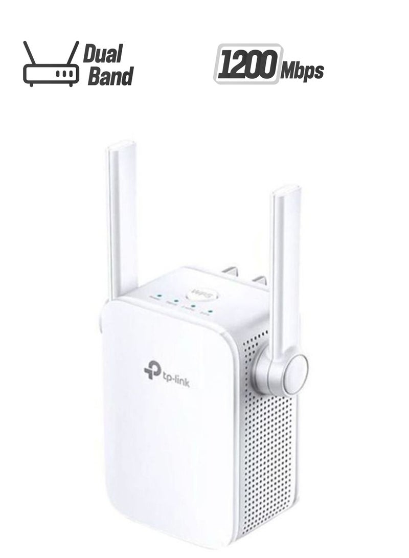 TP-LINK RE305 AC1200 Dual Band Wi-Fi Range Extender | 2.4GHz 300Mbps + 5GHz 867Mbps | IEEE 802.11a/b/g/n/ac | Signal Strength LED | Access Point Mode | Ethernet Port | WPS Button | Tether App Support | Universal Compatibility | Wall-Plug Design | Ideal for Home and Office Use White - Image 1