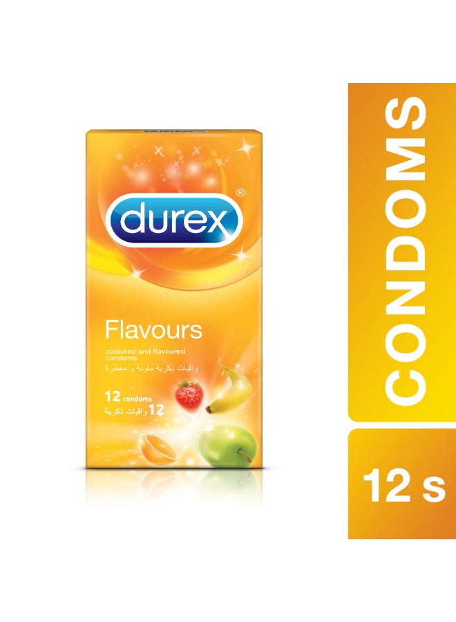 Durex - Coloured And Flavoured Condoms For Men Strawberry, Banana, Orange Apple 12 Pieces - Image 1