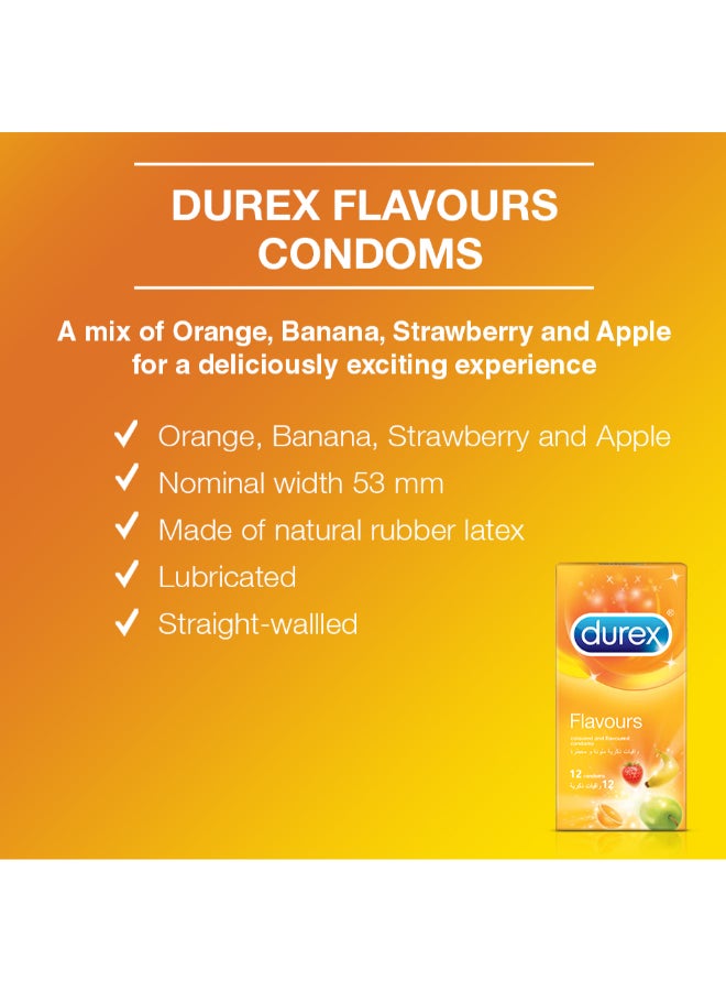 Durex - Coloured And Flavoured Condoms For Men Strawberry, Banana, Orange Apple 12 Pieces - Image 1