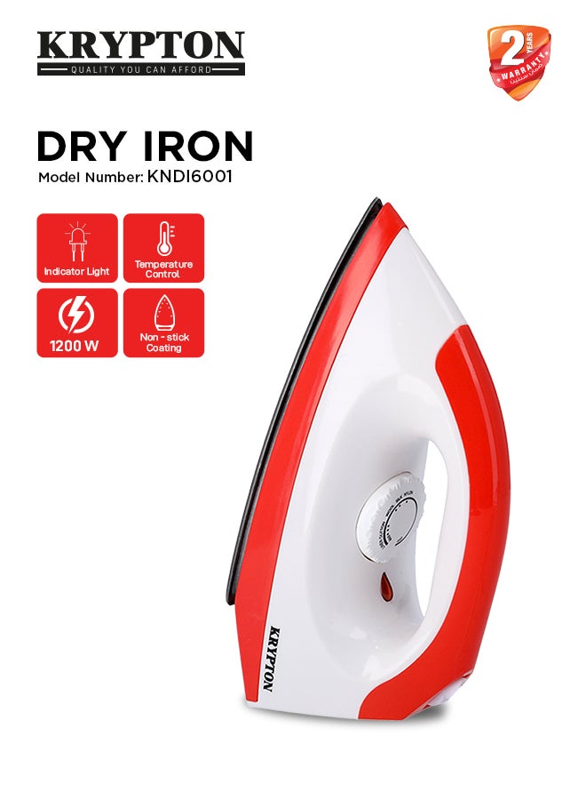 KRYPTON - Dry Iron with Non-Stick Coating Plate & Adjustable Thermostat Control, Indicator Light with ABS Material 1200 W KNDI6001 White/Red - Image 1