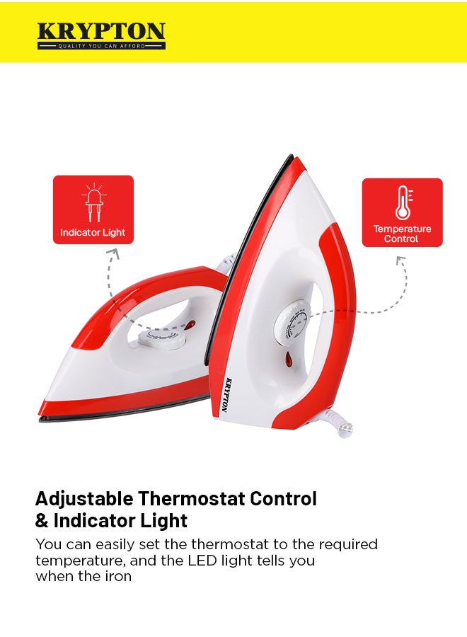 KRYPTON - Dry Iron with Non-Stick Coating Plate & Adjustable Thermostat Control, Indicator Light with ABS Material 1200 W KNDI6001 White/Red - Image 1