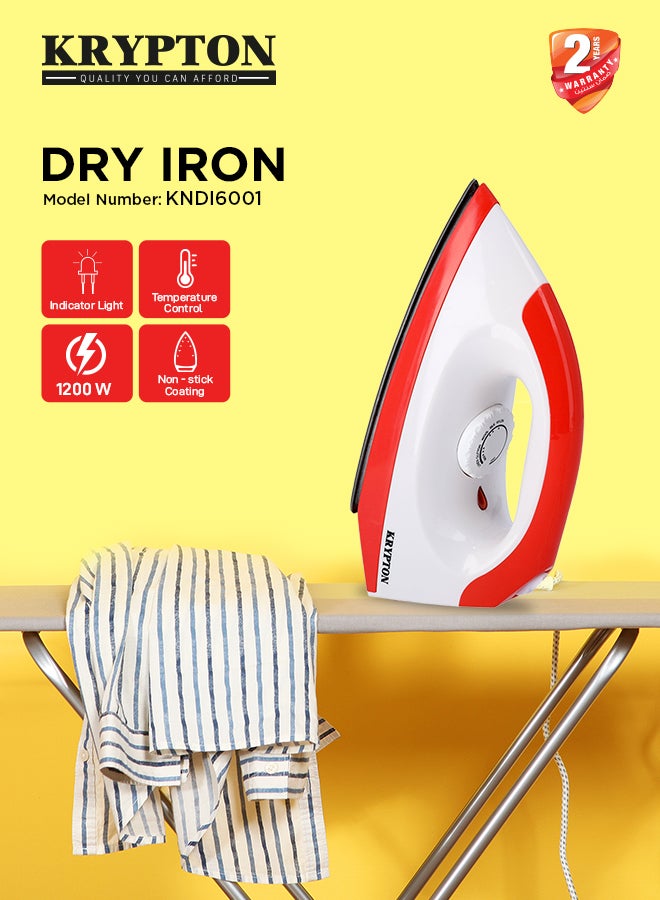 KRYPTON - Dry Iron with Non-Stick Coating Plate & Adjustable Thermostat Control, Indicator Light with ABS Material 1200 W KNDI6001 White/Red - Image 1