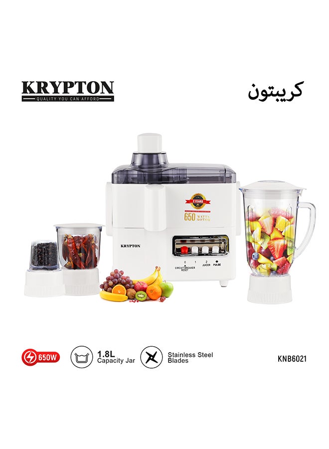KRYPTON Multifunctional 4 In 1 Juicer and Food Processor, Blender, Chopper & Grinder With Big Capacity Jar, 2 Speed Control with Pulse Function, Overheat Protection and Stainless Steel Grater 1.8 L 650 W KNB6021NV White - Image 1