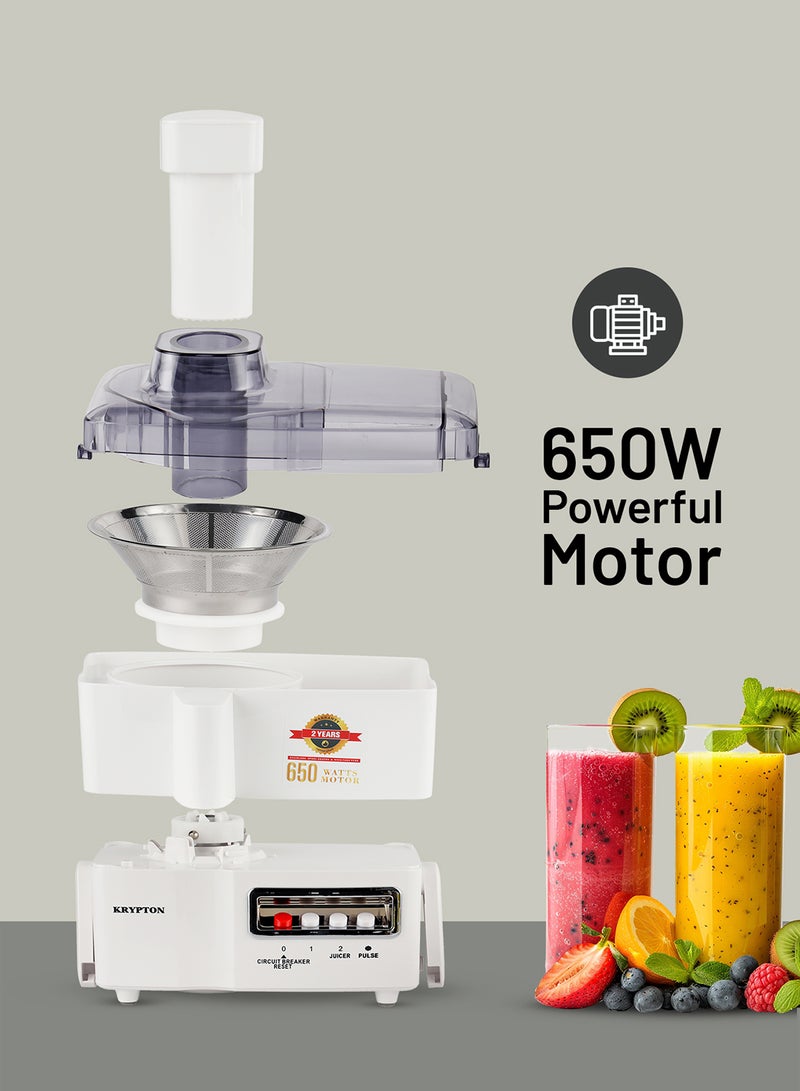 KRYPTON Multifunctional 4 In 1 Juicer and Food Processor, Blender, Chopper & Grinder With Big Capacity Jar, 2 Speed Control with Pulse Function, Overheat Protection and Stainless Steel Grater 1.8 L 650 W KNB6021NV White - Image 4