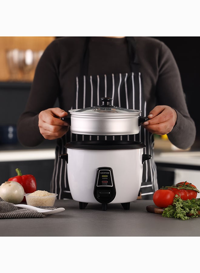 KRYPTON 3-in-1 Electric Rice Cooker – Cook, Warm & Steam Functions, 1.0L Capacity, Non-Stick Pot, Tempered Glass Lid, Easy One-Touch Operation 1 L 400 W KNRC6055H White - Image 2
