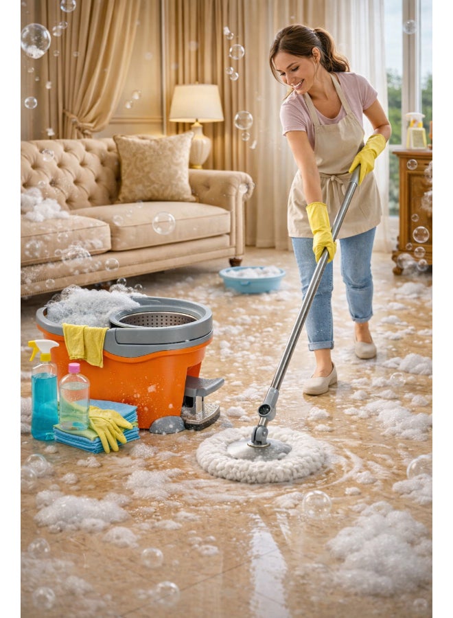 3 Piece 360 Degree Rotating Magic Mop Set Orange/Grey/White 42 x 61cm