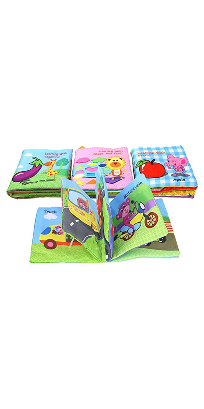 Coolplay 4-Piece Non-Toxic Fabric Educational Baby'S Soft Cloth Books Set With Rustling Sound Crinkle 24x23x5.4cm - Image 1