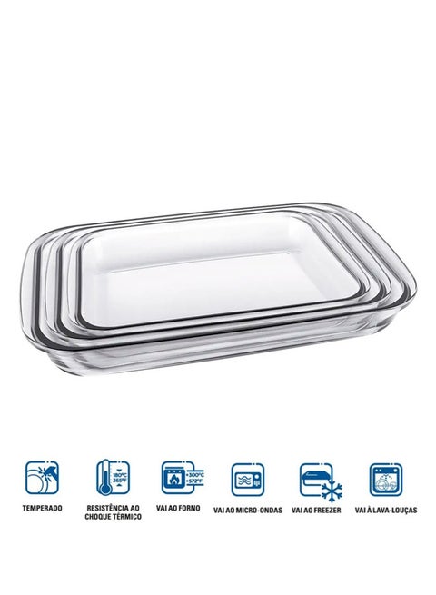 طقم صوانٍ للخبز مكون من 3 قطع شفاف Small 1x1.6, Medium 1x2.2, Large 1x2.9لترات