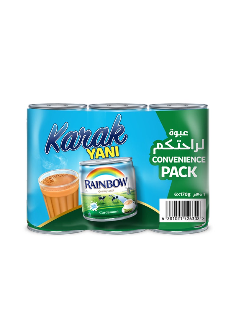 Rainbow Cardamom Evaporated Milk 170grams Pack of 6  - Image 1