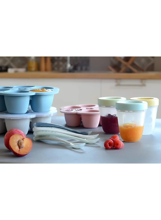 BEABA Beaba, Silicone Multi - Containers, Premium - Quality For Baby, Extreme Heat Resistance, Oven And Microwave, 6 Separate Sections, Airtight Lid, Made In Italy6X150 Ml - Blue