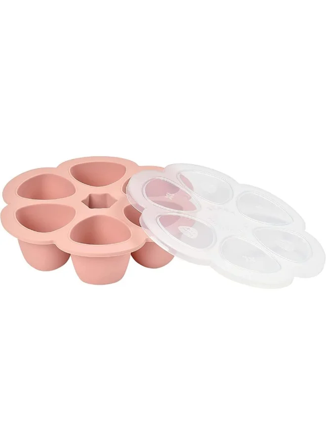 BEABA Silicone Multi - Containers, Premium - Quality For Baby, Extreme Heat Resistance, Oven And Microwave, 6 Separate Sections, Airtight Lid, Made In Italy, 6X150 Ml - Pink