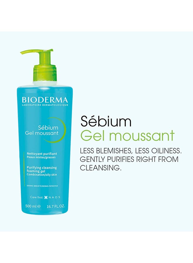 Bioderma Sebium Moussant Purifying Cleansing Foaming Gel Blue 500ml - Image 2