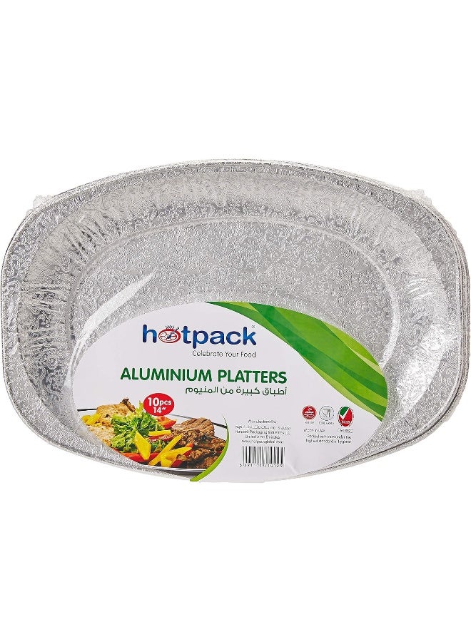 Hotpack 10-Piece Disposable Aluminium Catering Serving Tray Platter Silver 14x10inch  - Image 2