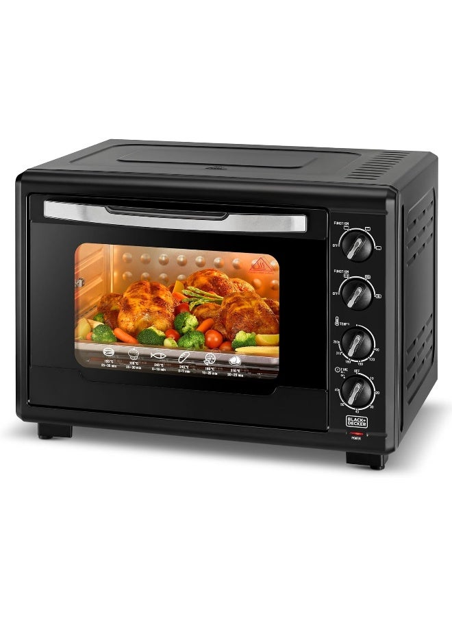 BLACK+DECKER Toaster Oven with Double Grill,  90-230° Temp Control, Double Glass Door, Stainless Steel Interior, Multiple Accessories for Baking & Broiling, 55 L 2000 W TRO55RDG-B5 Black - Image 1
