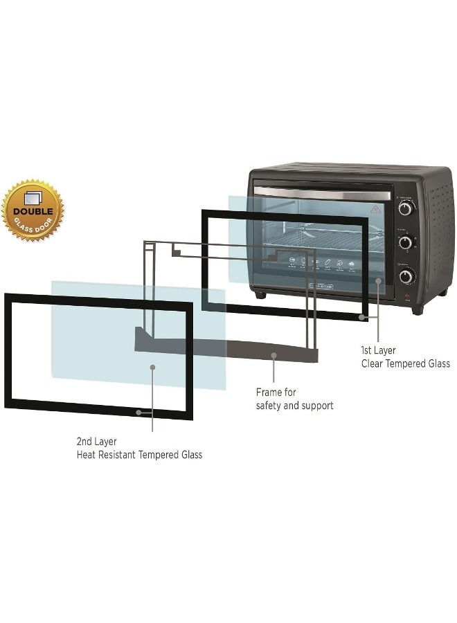 BLACK+DECKER Toaster Oven, Adjustable 90-230°C Thermostat, Double Grill with Convection, Glass Door for Safety, Rotisserie Function, Anti-Rust Stainless Steel Interior, 70 L 2200 W TRO70RDG-B5 Black - Image 2