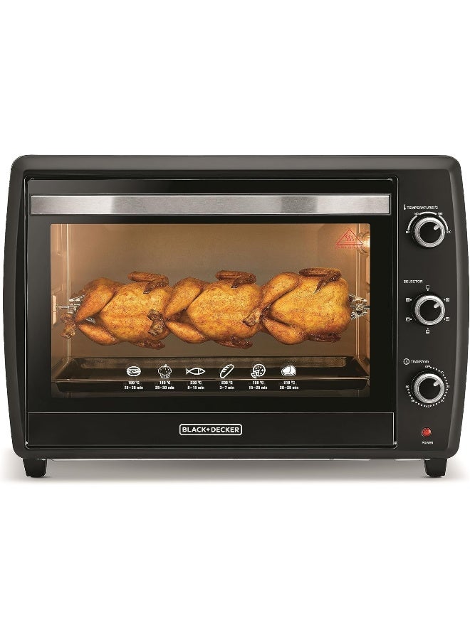BLACK+DECKER Toaster Oven, Adjustable 90-230°C Thermostat, Double Grill with Convection, Glass Door for Safety, Rotisserie Function, Anti-Rust Stainless Steel Interior, 70 L 2200 W TRO70RDG-B5 Black - Image 3