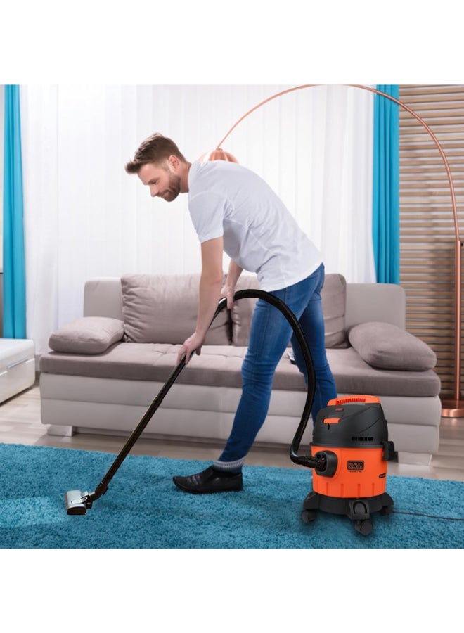 بلاك اند ديكر مكنسة كهربائية اسطوانية رطبة وجافة ، 1200 واط، سعة 10 ليتر، سلك بطول 5 أمتار،  فلتر HEPA مضاد للحساسية والغبار، قابل للغسل، خاصية نفخ الهواء ، سهلة التركيب، WDBD10-B5 10 L 1200 W WDBD10-B5 برتقالي/أسود - Image 5