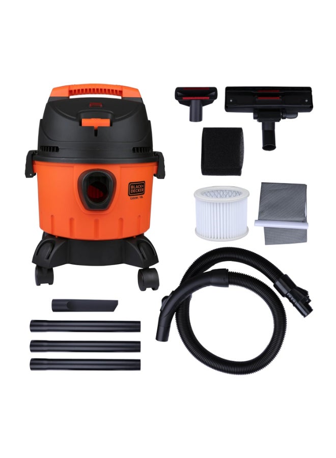 Wet & Dry Vacuum Cleaner, 5m Cord, 2m Swivel Hose, Washable HEPA Filter, Overheat Protection, Blower Function, Easy Assembly, 10 L 1200 W WDBD10-B5 Orange/Black