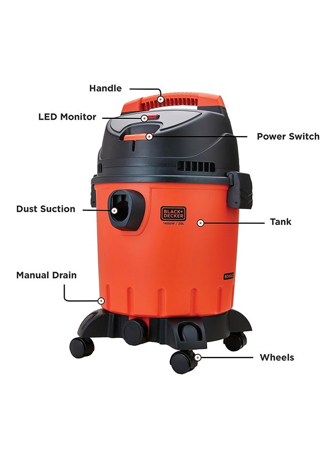 BLACK+DECKER - Drum Vacuum Cleaner With Wet And Dry Function 20 L 1400 W WDBD20-B5 Orange/Black - Image 1