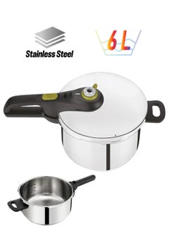 Tefal 2-Piece Secure 5 Pressure Cooker Combo Set Dishwasher Safe, Induction Compatible Base Silver 6, 4Liters  - Image 1